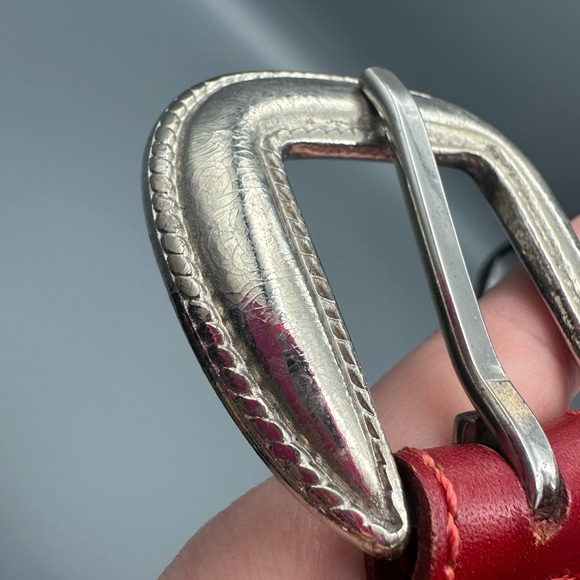 VTG Red Leather Belt with Silver Tone Heart Accents Made in Mexico 29.5”-33.5” - Picture 8 of 15